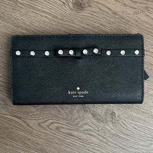 kate spade Black Crystal-Stud Bow Continental Wallet